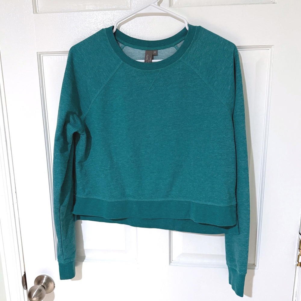 Sweaty Betty Teal Heathered Cropped Crewneck Raglan Sweatshirt Womens Medium